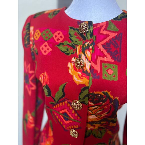 Vintage Designer Emanuel Ungaro Paris Red Floral Suit Set - Picture 5 of 10